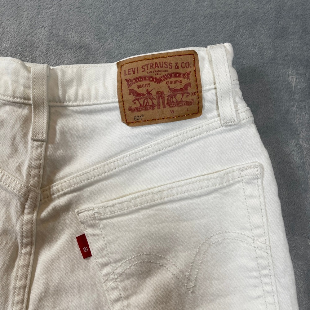 Levis Shorts Womens 24 501 Original High Rise White Denim Cut Off Button Fly - Picture 5 of 6